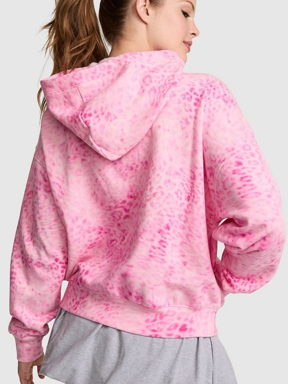 PINK Victoria's Secret Full Zip Pink Leapord Campus Fleece Hoodie XXS SOLD OUT - Picture 2 of 10